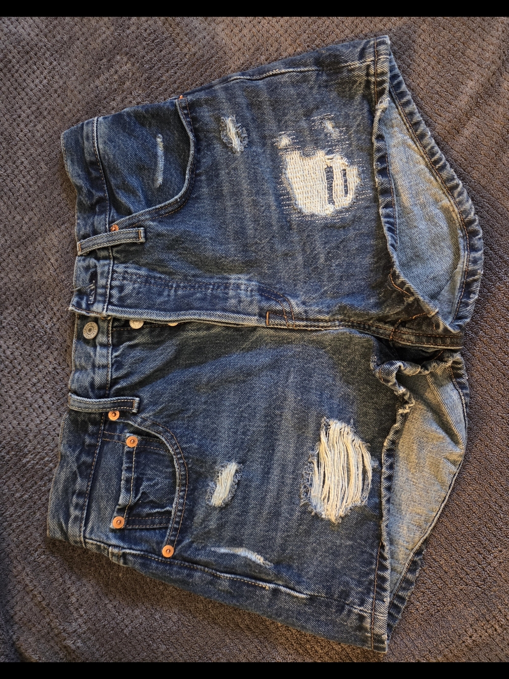 Levi's Distressed Dark Blue Denim Jean Shorts